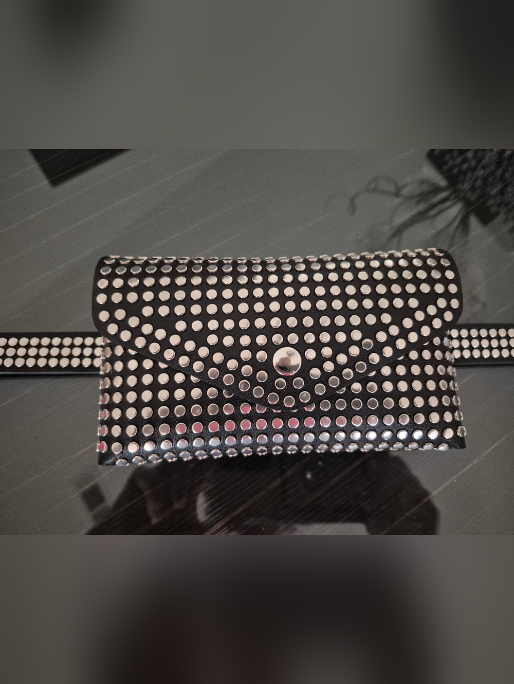 Studded Black Envelope Clutch Belt- L NWOT